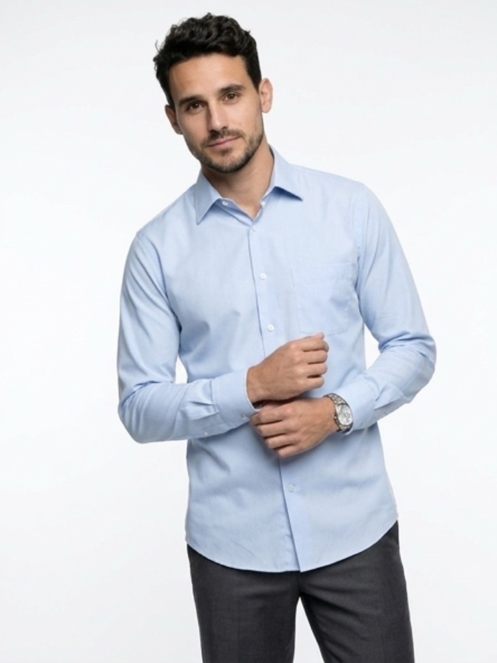 Men's Light Blue Dress Shirt with Spread Collar